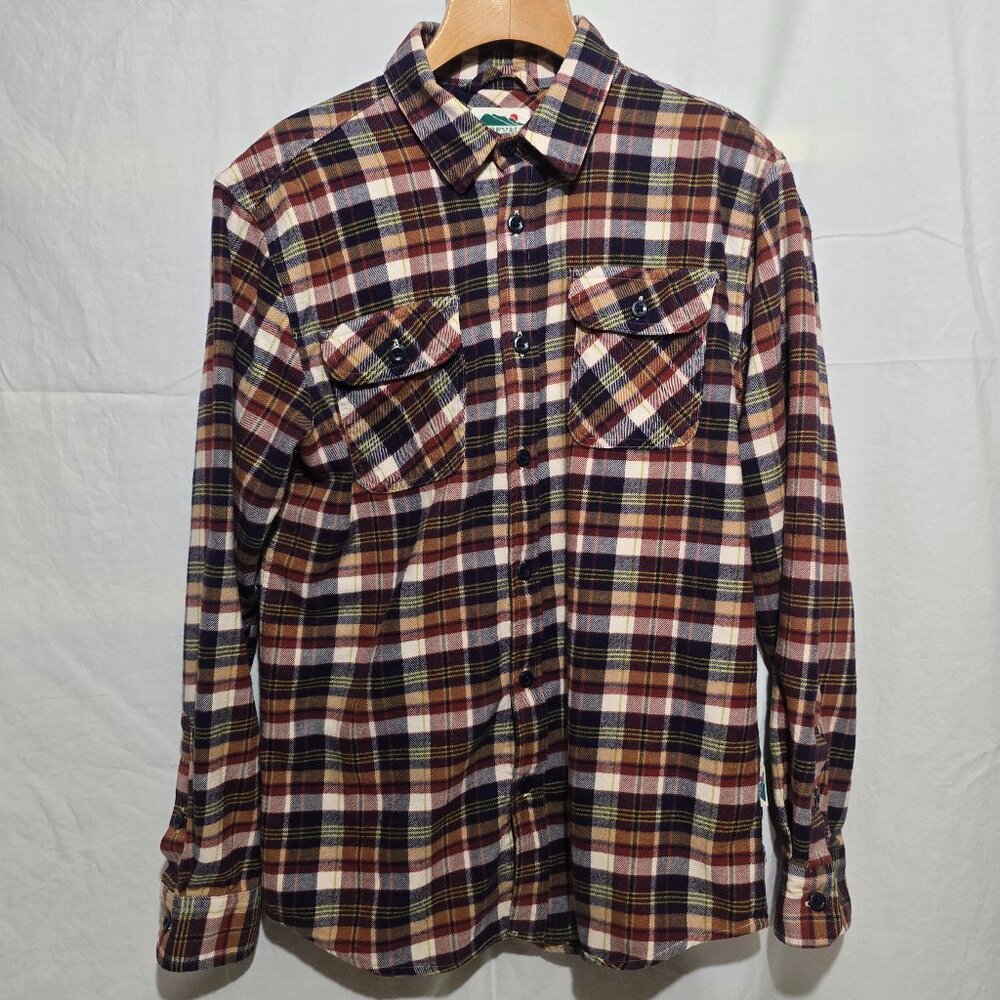 Edgevale Made in USA LS BF Flannel - Brown Beige Blue Plaid - SZ L